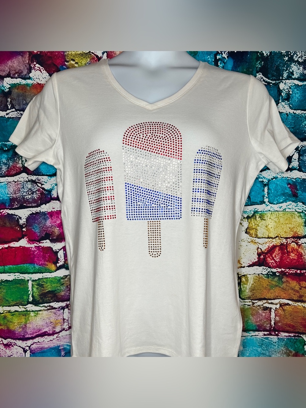 Red White and Blue Popsicle Rhinestone Top [23R]